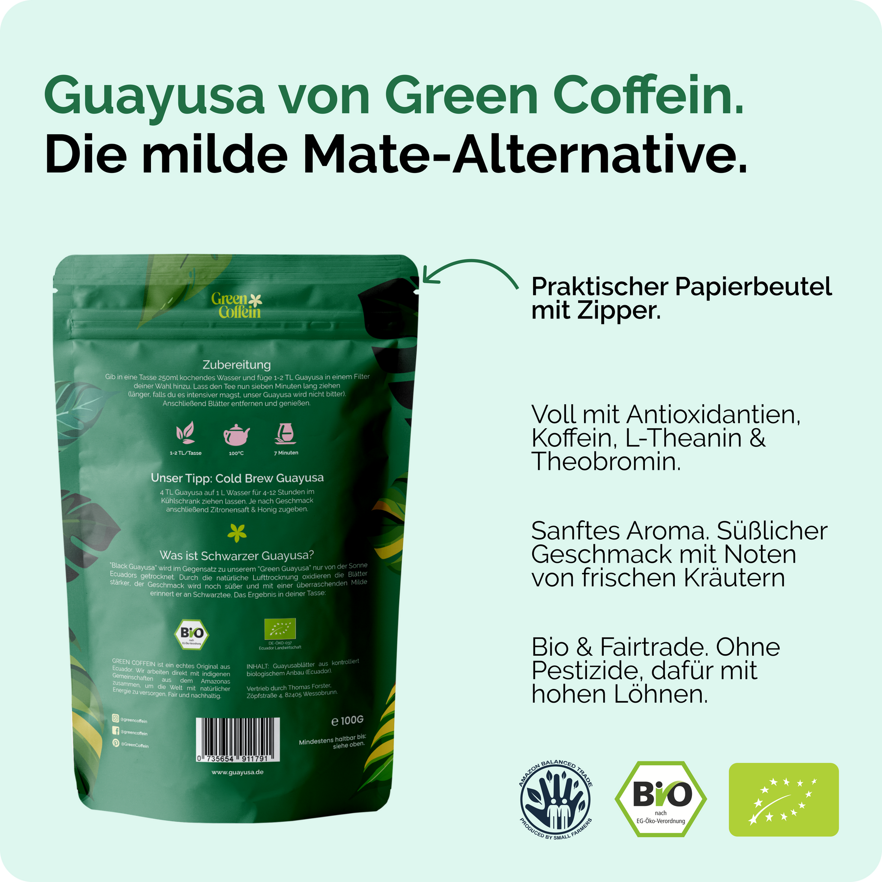 Black Edition - Bio Guayusa Tee. Der natürliche Energydrink - 100g