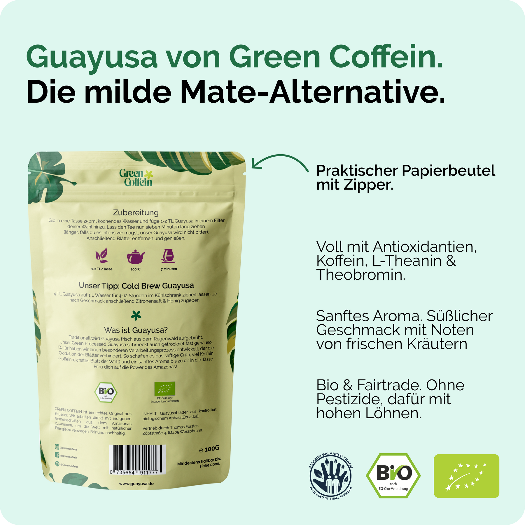 Bio Guayusa Tee. Der natürliche Energydrink - 100g