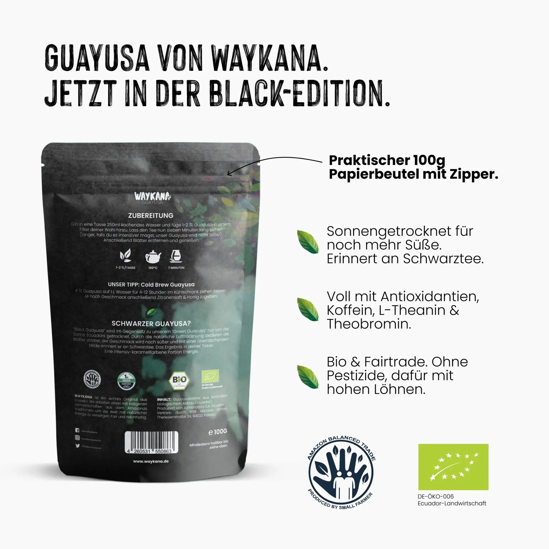 Bio Guayusa tea. The new Black Edition. 100 g.